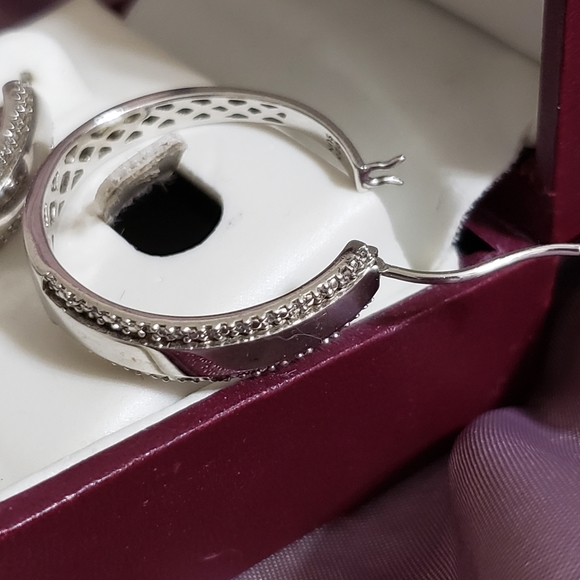 Large Helzberg Sterling Diamond Hoop Earrings - Picture 3 of 9